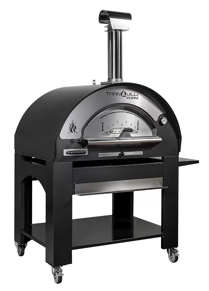 Forno a Legna Arde Maxi Grigio Antracite con Carrello Tranquilli Forni