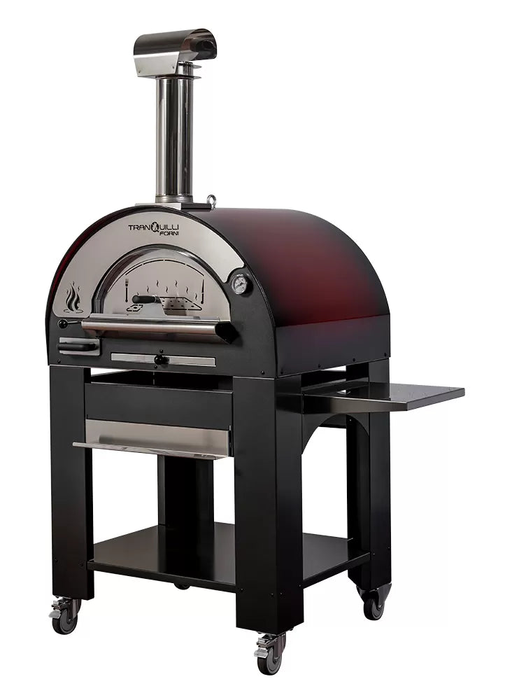 Forno a Legna Arde Medium Rosso Sfumato con Carrello Tranquilli Forni