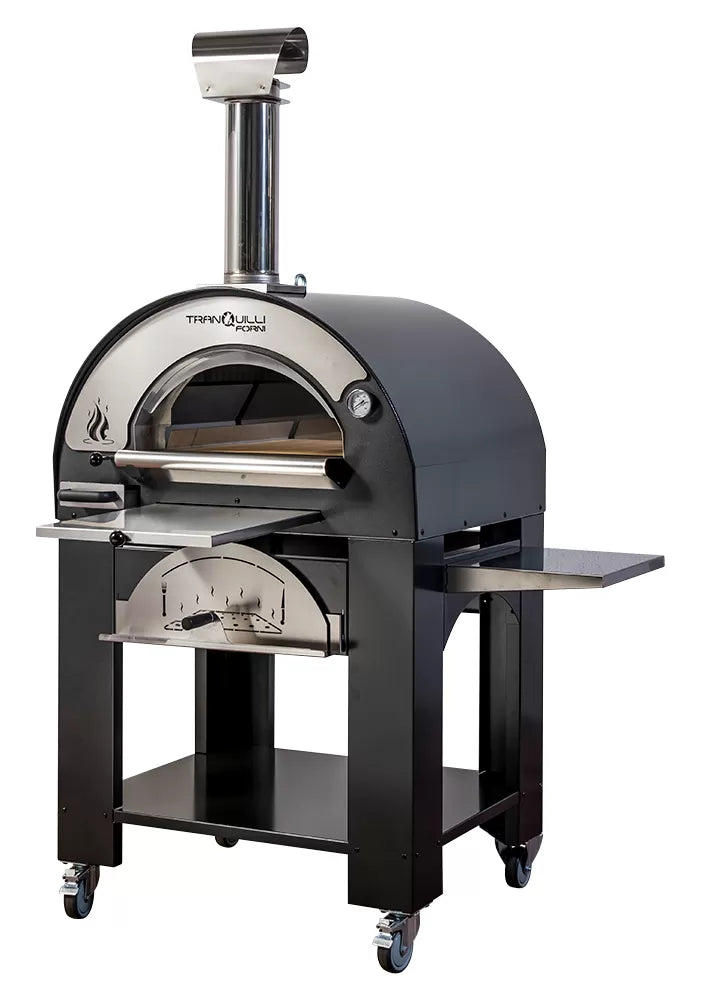 Forno a Legna Arde Medium Grigio Antracite con Carrello Tranquilli Forni