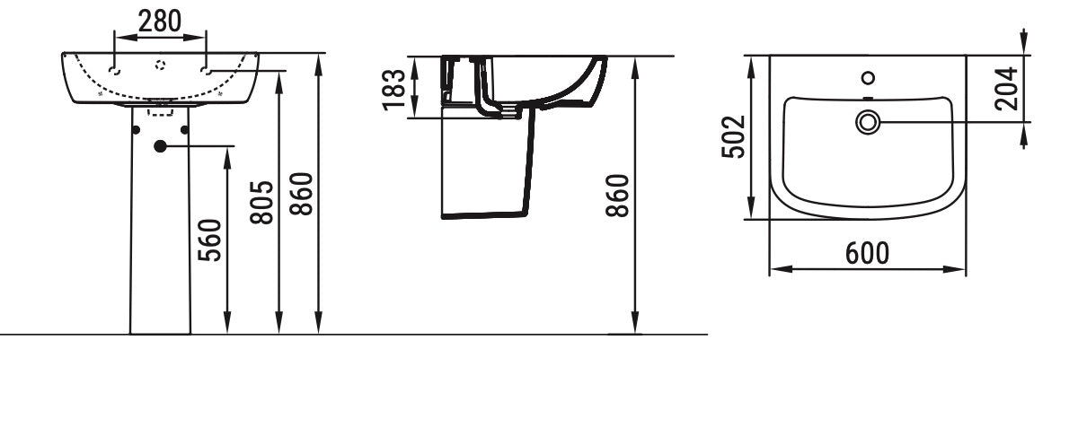 Gemma 2 Lavabo monoforo L. 60 cm Dolomite