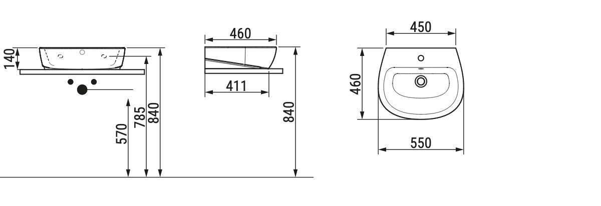Demy Lavabo da appoggio monoforo L.55 cm Dolomite