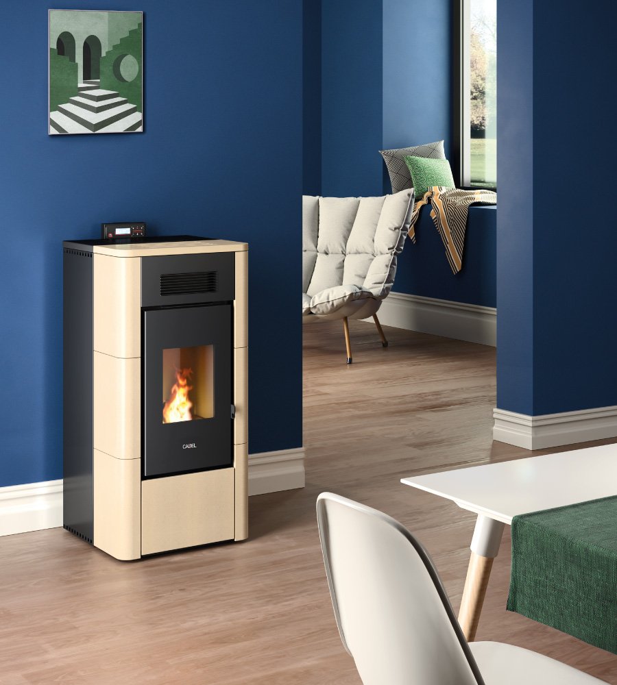 River Idro 16 Maiolica Avorio Stufa a Pellet 16,1 Kw Idro CADEL
