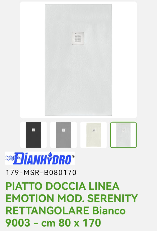 Piatto Doccia 80x170 Bianco Mod. Serenity