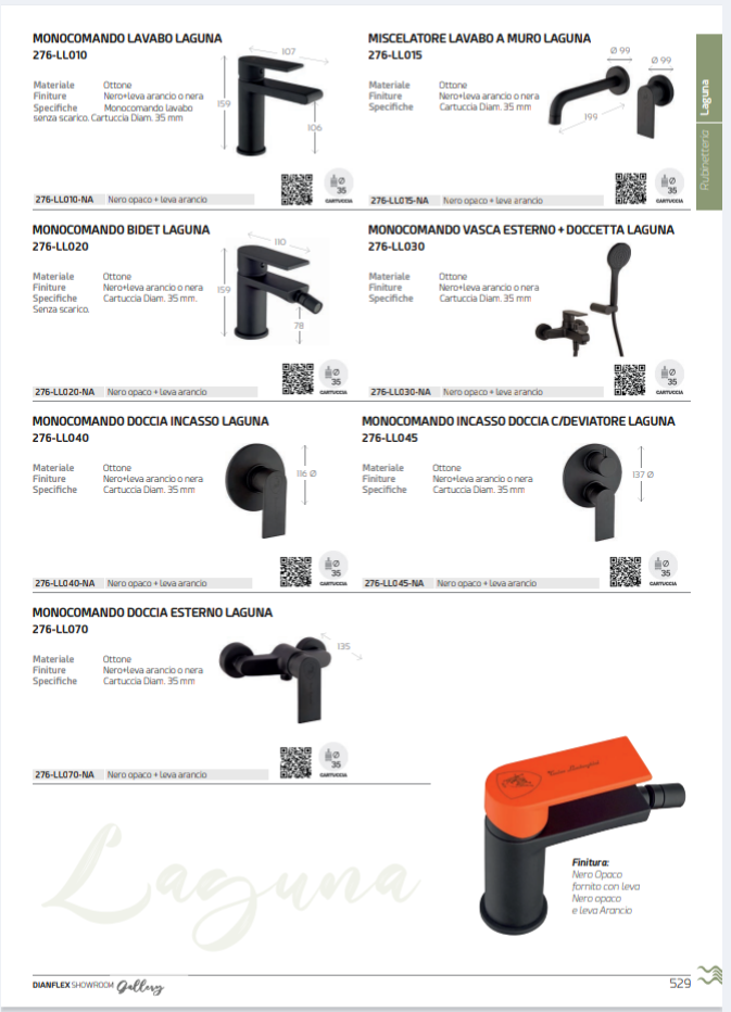 Laguna Miscelatore Lavabo Nero Opaco Leva Arancio Lamborghini