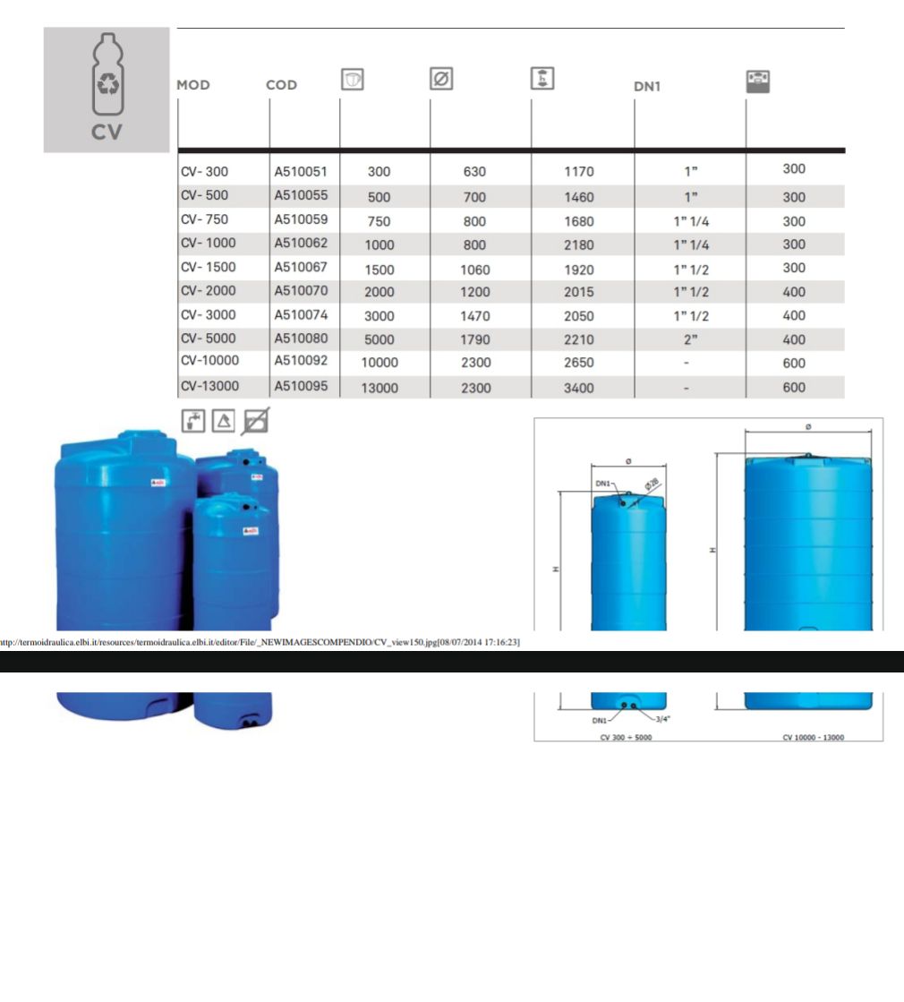 SERBATOIO IN POLIETILENE FUORI TERRA AZZURRO VERTICALE LT 500