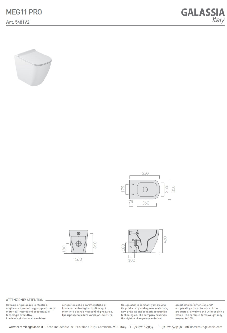 Meg11 Pro Vaso a Terra S/Brida Bianco Lucido V.2 Galassia