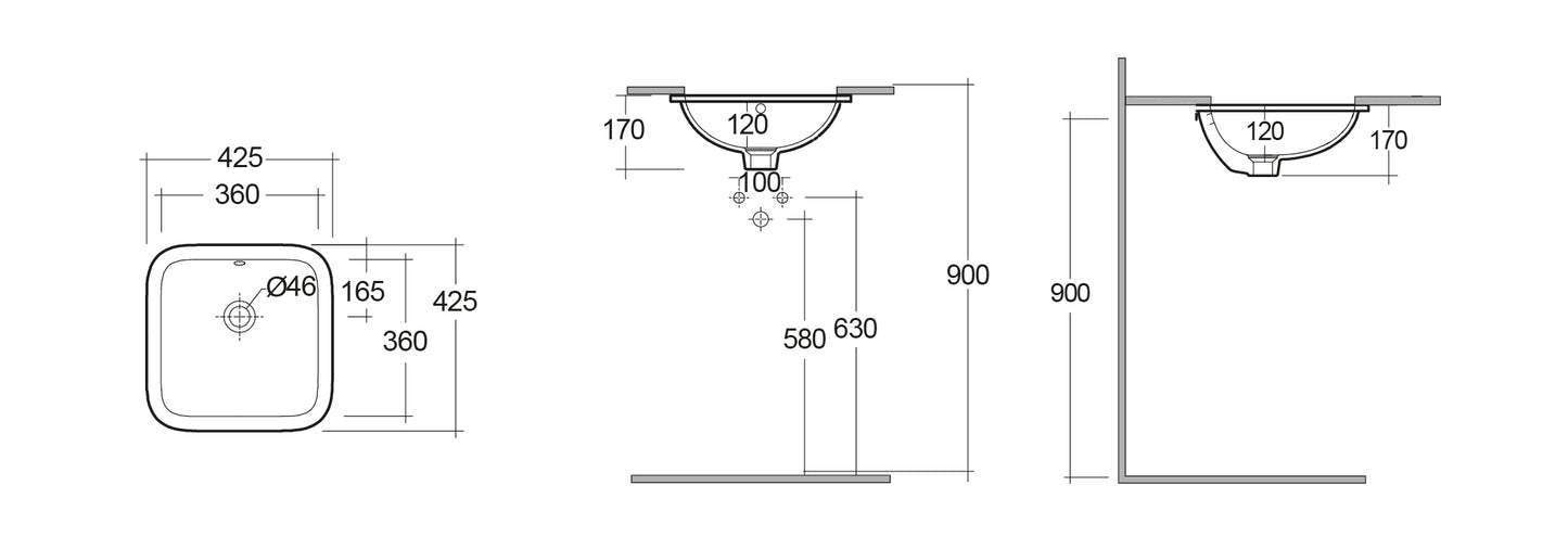 Lavabo Sottopiano Quadrato RAK Variant 41×41 cm Bianco
