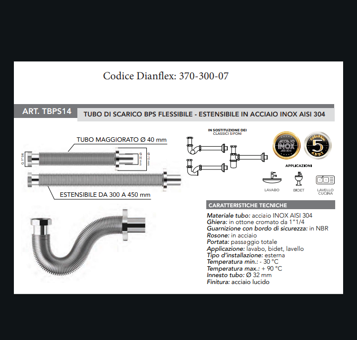 Tubo di Scarico Inox 1"1/4x32 Flessibile-Estensibile Dianflex