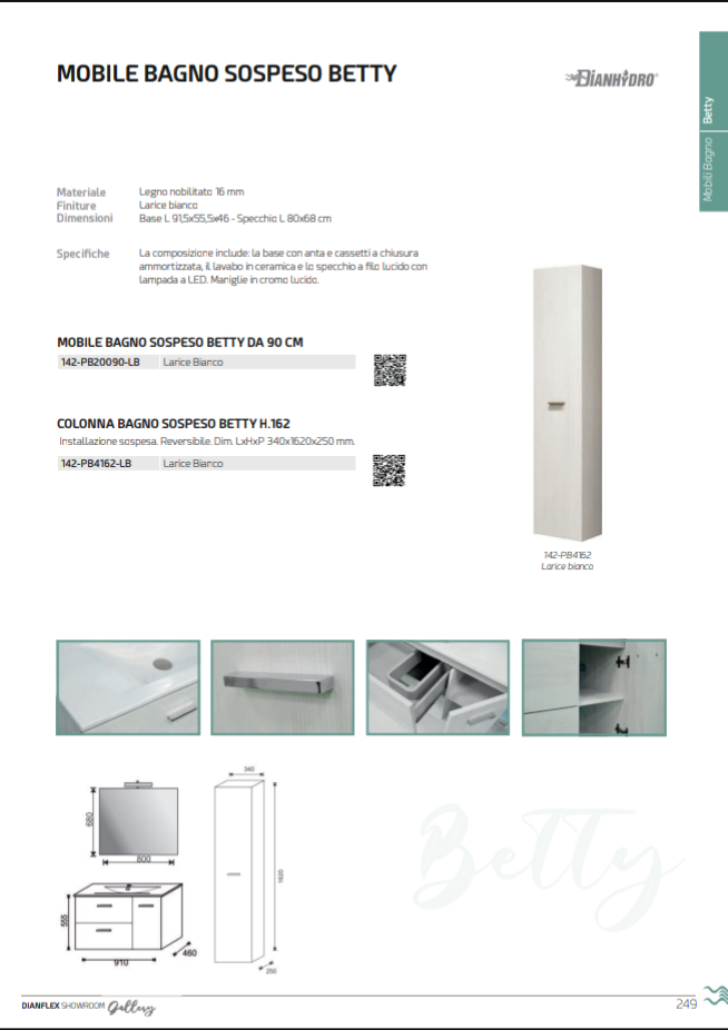 Colonna Bagno Sospeso Betty H.162 Larice Bianco