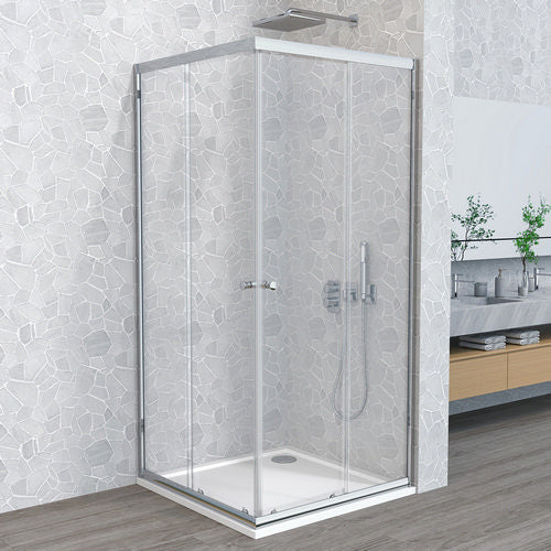 Box Doccia Angolare Wonder 80×80 cm Cristallo Trasparente con Profili Bianchi