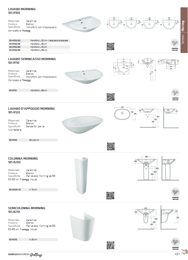 Lavabo monoforo Morning Rak L. 50 cm