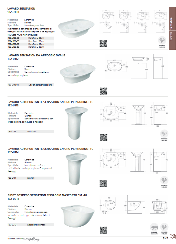 Lavabo autoportante C/foro per rubinetto Rak Sensation