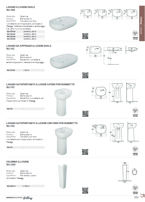 Lavabo ovale monoforo L. 55 cm Rak Illusion