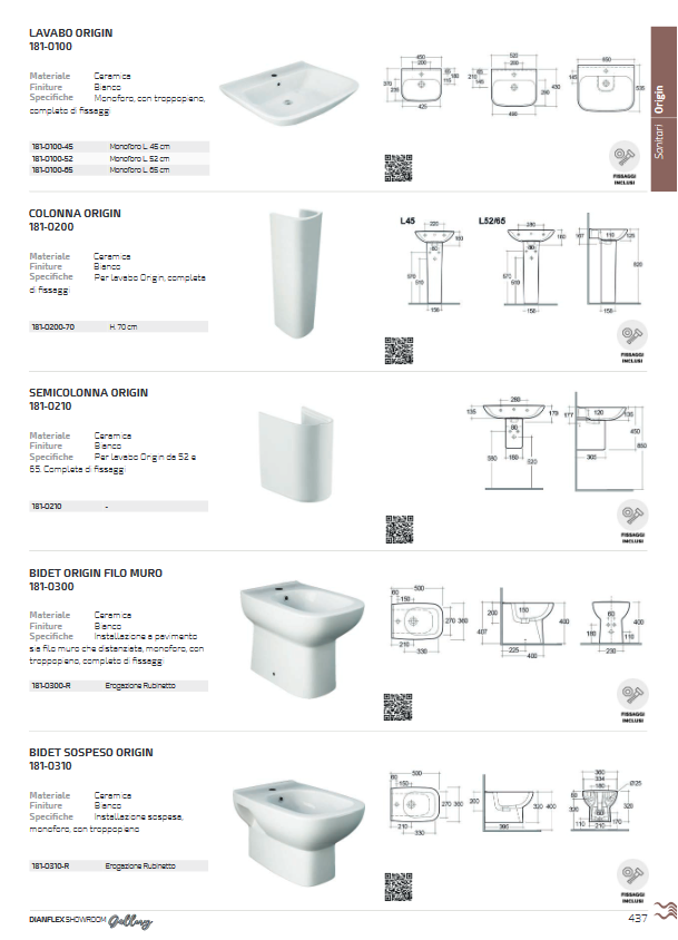 Lavabo monoforo L. 65 cm Rak Origin