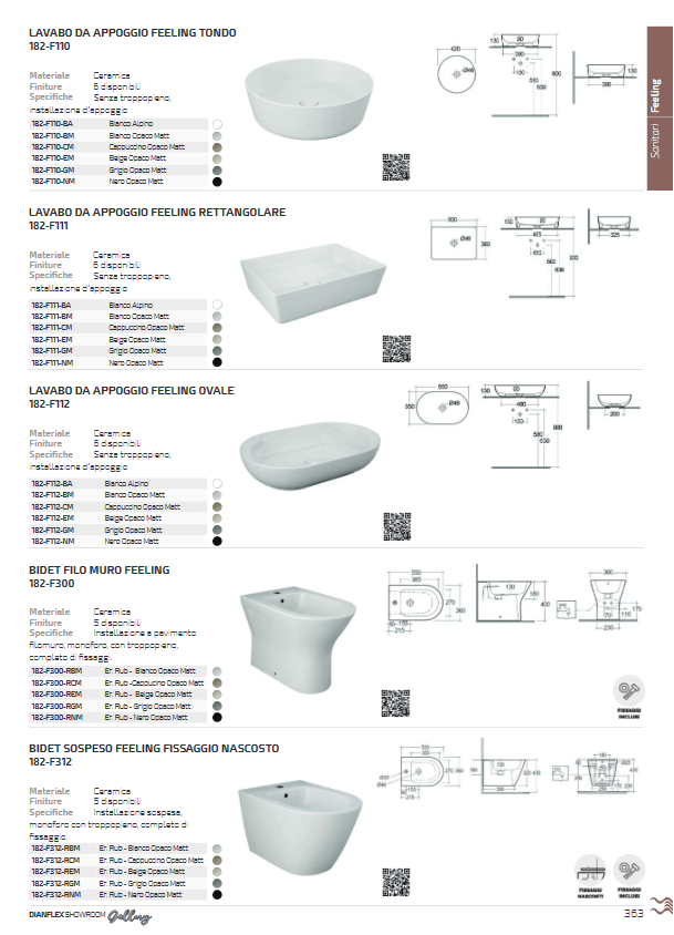 Bidet sospeso fissaggio nascosto cappuccino opaco matt erogazione rubinetto Feeling Rak