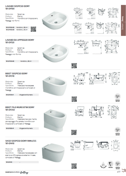 Lavabo sospeso monoforo L.60 cm Dolomite Demy