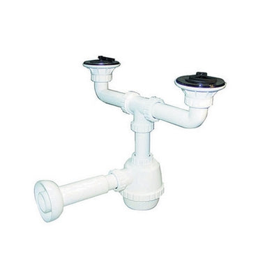 Sifone in PVC 2 vie con piletta per lavello in porcellana 1"1/4
