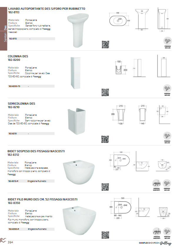 Lavabo sospeso senza foro per rubinetto L.80 cm Des Rak