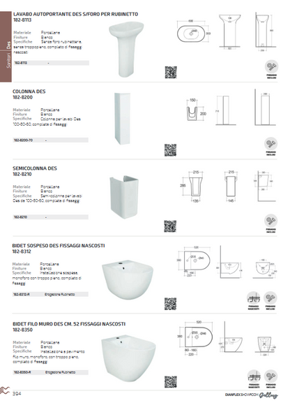 Lavabo sospeso senza foro per rubinetto L.80 cm Des Rak