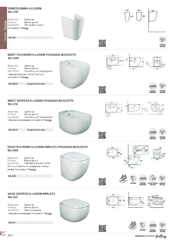 Lavabo ovale monoforo L. 55 cm Rak Illusion