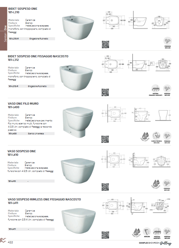 Bidet sospeso erogazione rubinetto fissaggio nascosto One Rak