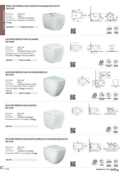 Vaso monoblocco filo muro Rak Metropolitan