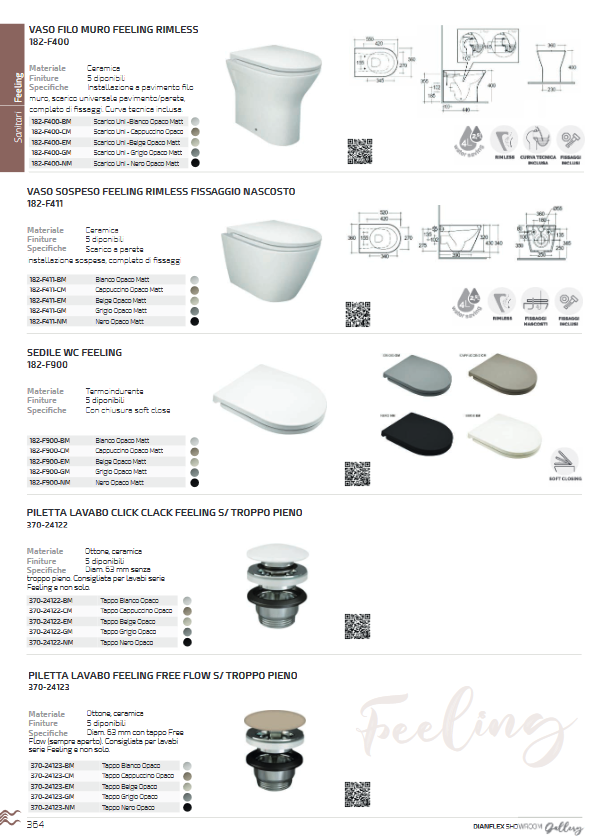Vaso sospeso rimless scarico universale grigio opaco matt Rak Feeling