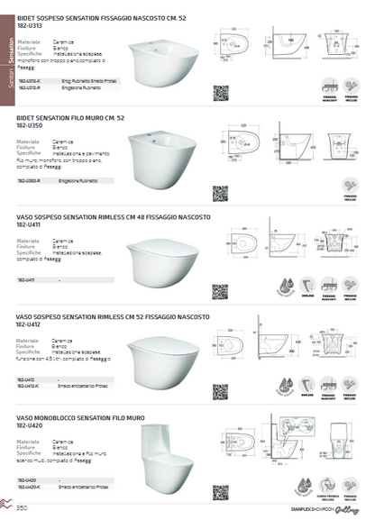 Vaso filo muro cm 52 rimless Rak Sensation