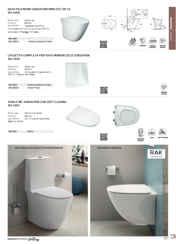 Lavabo monoforo L. 65 cm Rak Sensation