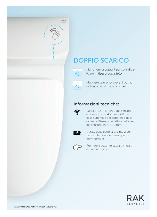 Doppio lavabo sospeso con foro per rubinetto Des Rak L. 120 cm