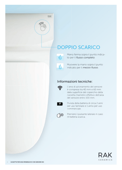 Doppio lavabo sospeso senza foro per rubinetto Des Rak L. 120 cm