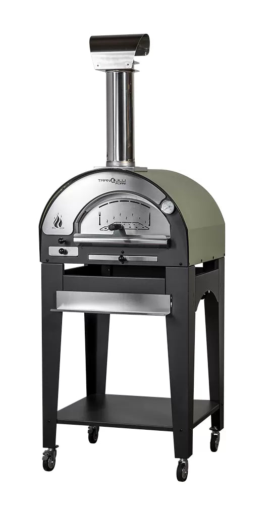 Forno a Legna Arde Baby Verde Satinato con Carrello Tranquilli Forni