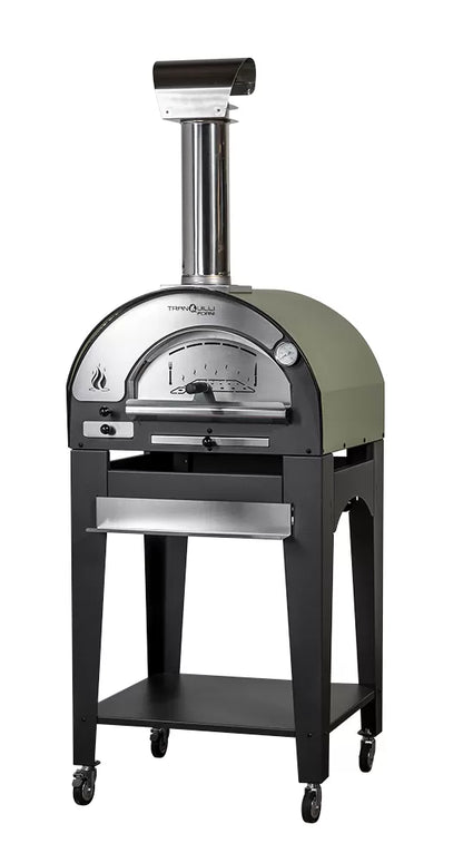 Forno a Legna Arde Baby Verde Satinato con Carrello Tranquilli Forni