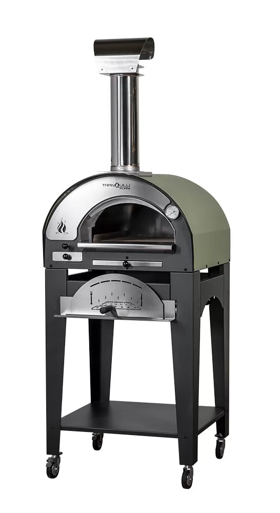 Forno a Legna Arde Baby Verde Satinato con Carrello Tranquilli Forni