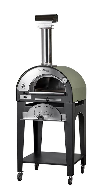 Forno a Legna Arde Baby Verde Satinato con Carrello Tranquilli Forni