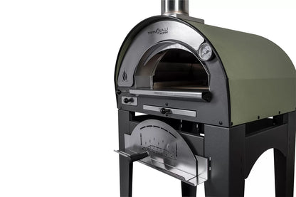 Forno a Legna Arde Baby Verde Satinato con Carrello Tranquilli Forni
