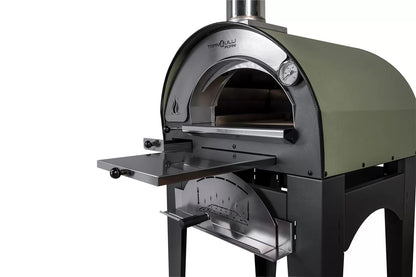 Forno a Legna Arde Baby Verde Satinato con Carrello Tranquilli Forni