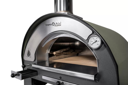 Forno a Legna Arde Baby Verde Satinato con Carrello Tranquilli Forni