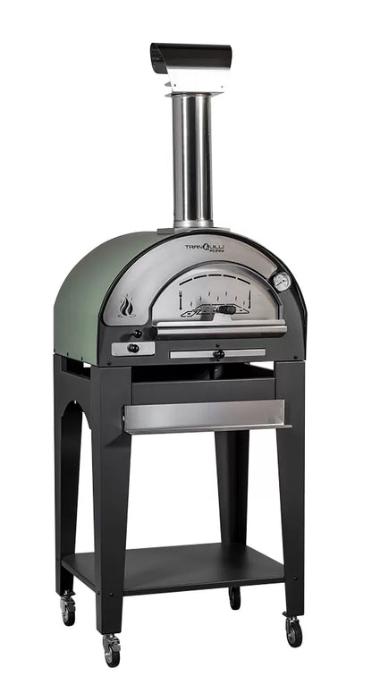 Forno a Legna Arde Baby Verde Satinato con Carrello Tranquilli Forni