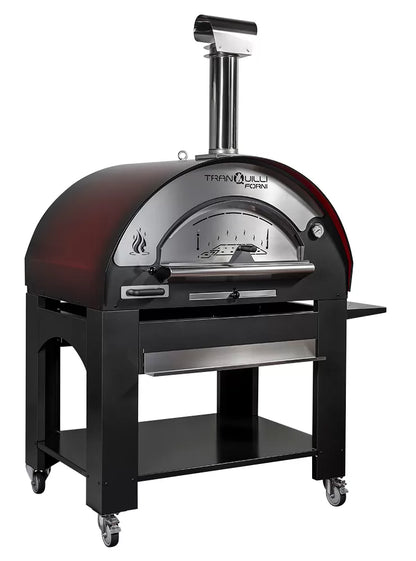 Forno a Legna Arde Maxi Rosso Sfumato con Carrello Tranquilli Forni