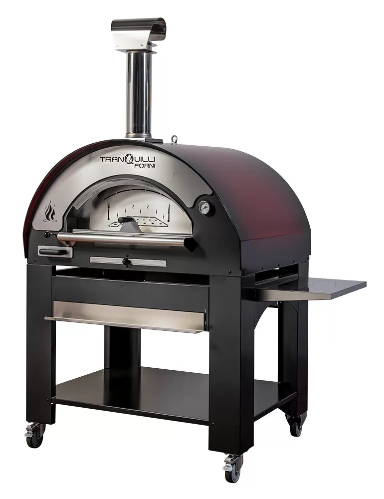 Forno a Legna Arde Maxi Rosso Sfumato con Carrello Tranquilli Forni