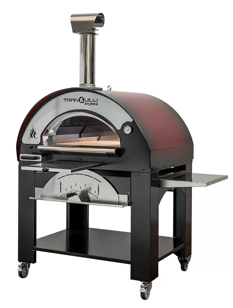 Forno a Legna Arde Maxi Rosso Sfumato con Carrello Tranquilli Forni