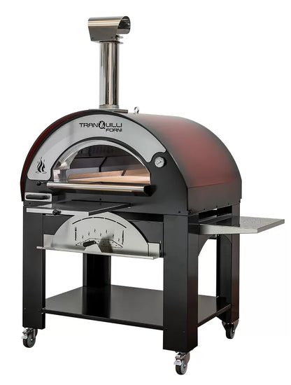 Forno a Legna Arde Maxi Rosso Sfumato con Carrello Tranquilli Forni
