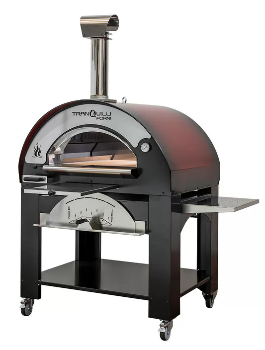 Forno a Legna Arde Maxi Rosso Sfumato con Carrello Tranquilli Forni