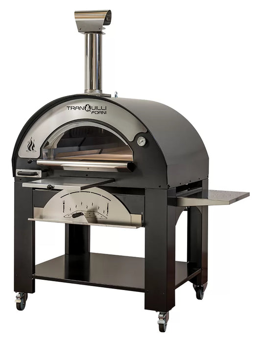 Forno a Legna Arde Maxi Grigio Antracite con Carrello Tranquilli Forni