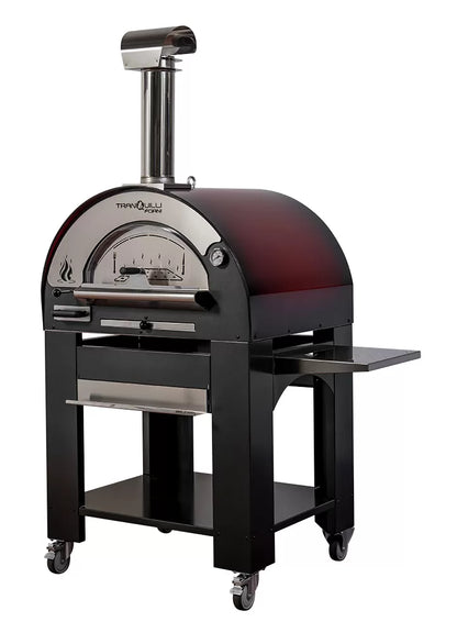 Forno a Legna Arde Medium Rosso Sfumato con Carrello Tranquilli Forni