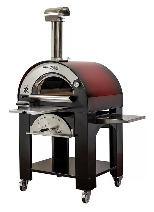 Forno a Legna Arde Medium Rosso Sfumato con Carrello Tranquilli Forni