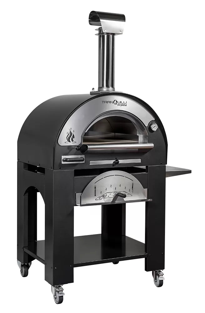 Forno a Legna Arde Medium Grigio Antracite con Carrello Tranquilli Forni
