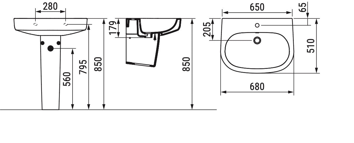 Mirto Lavabo monoforo L. 68 cm Dolomite