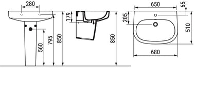 Mirto Lavabo monoforo L. 68 cm Dolomite